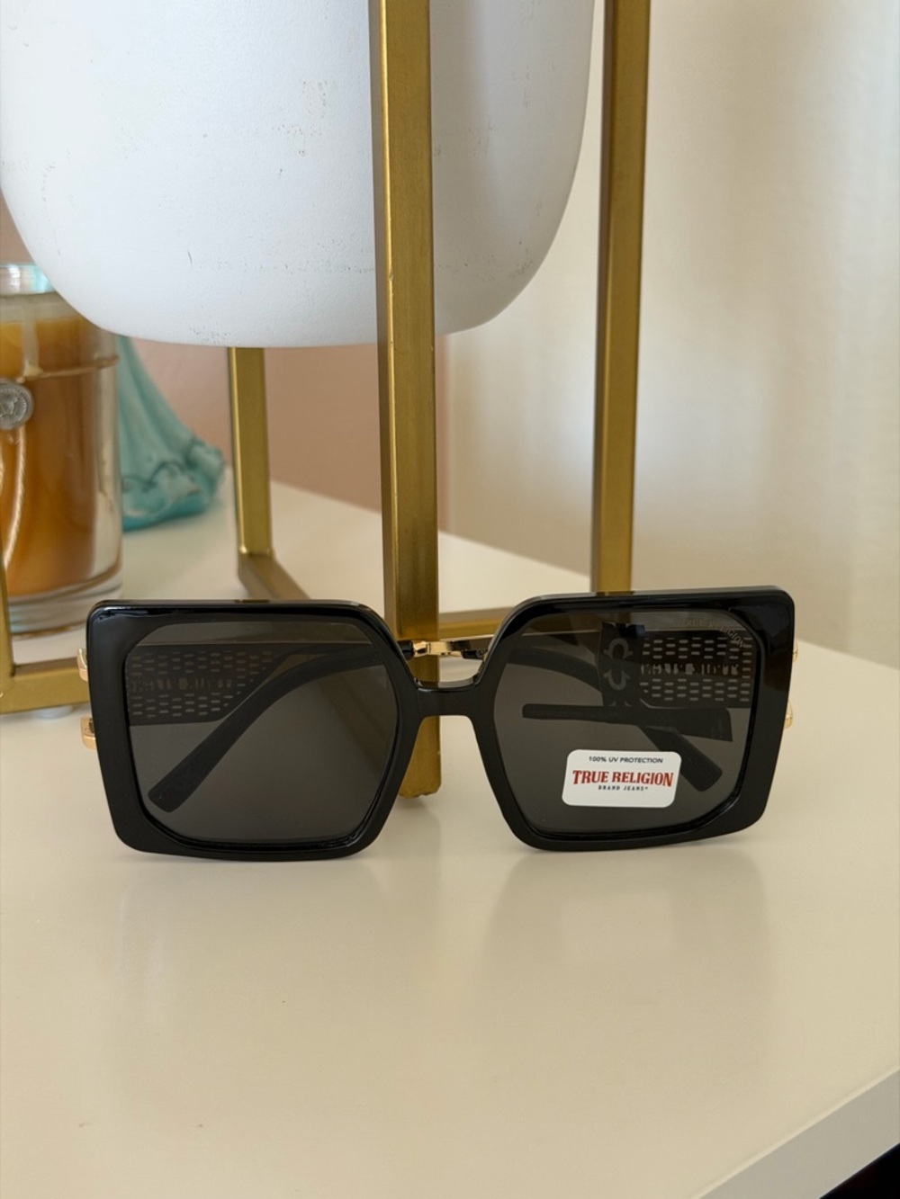 True Religion Women’s Oversized Square Sunglasses - Black & Gold - NWT